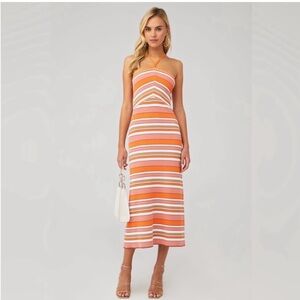 MINKPINK Orange Striped Halter Midi Dress